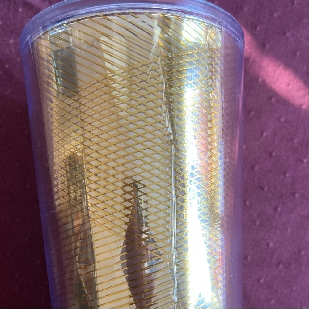 STARBUCKS COFFEE COMPANY GOLD METALLIC CUP TUMBLER 24 oz BPA FREE Gold 2…